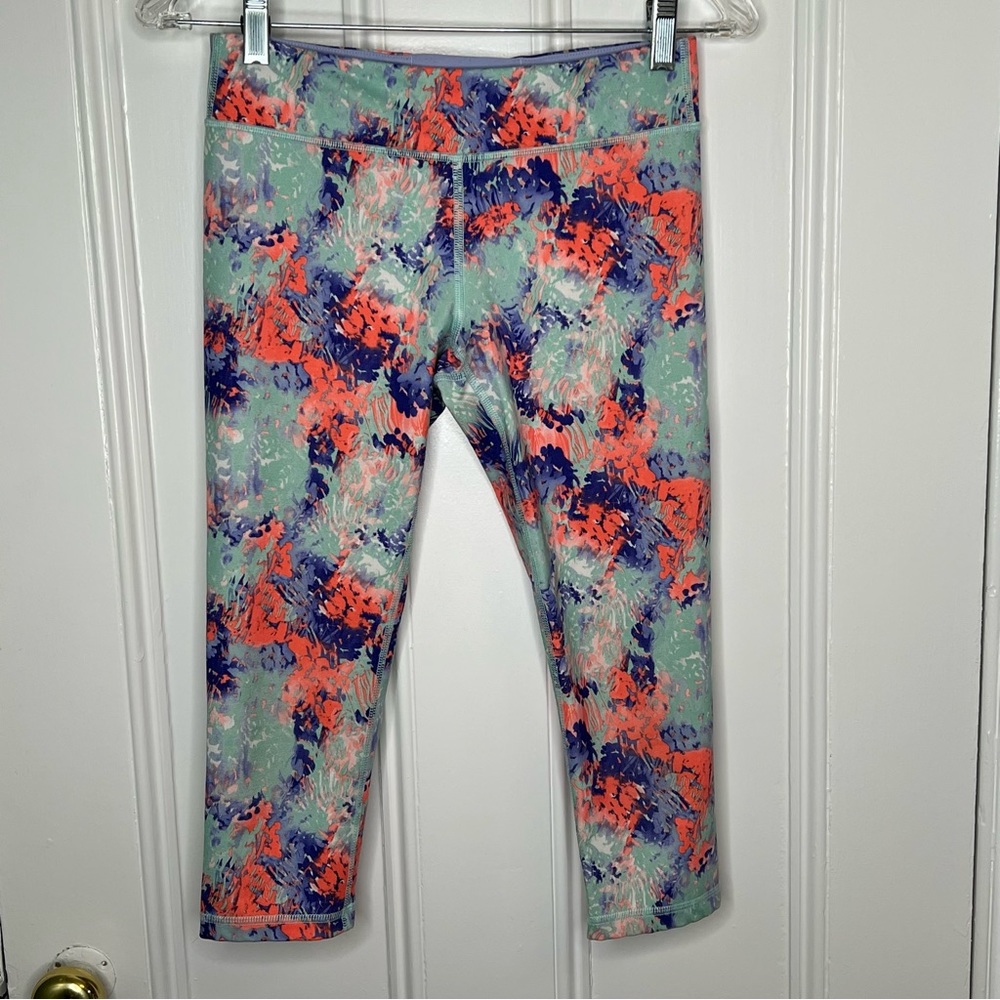 Ivivva Lululemon Girls’ teal multicolored print leggings size 14 Girls Kids